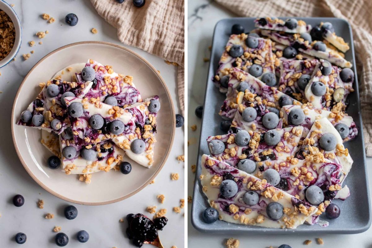 Blueberry Frozen Cottage Cheese Bark.