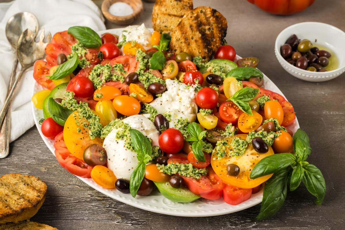 Burrata with Tomatoes and Pesto.