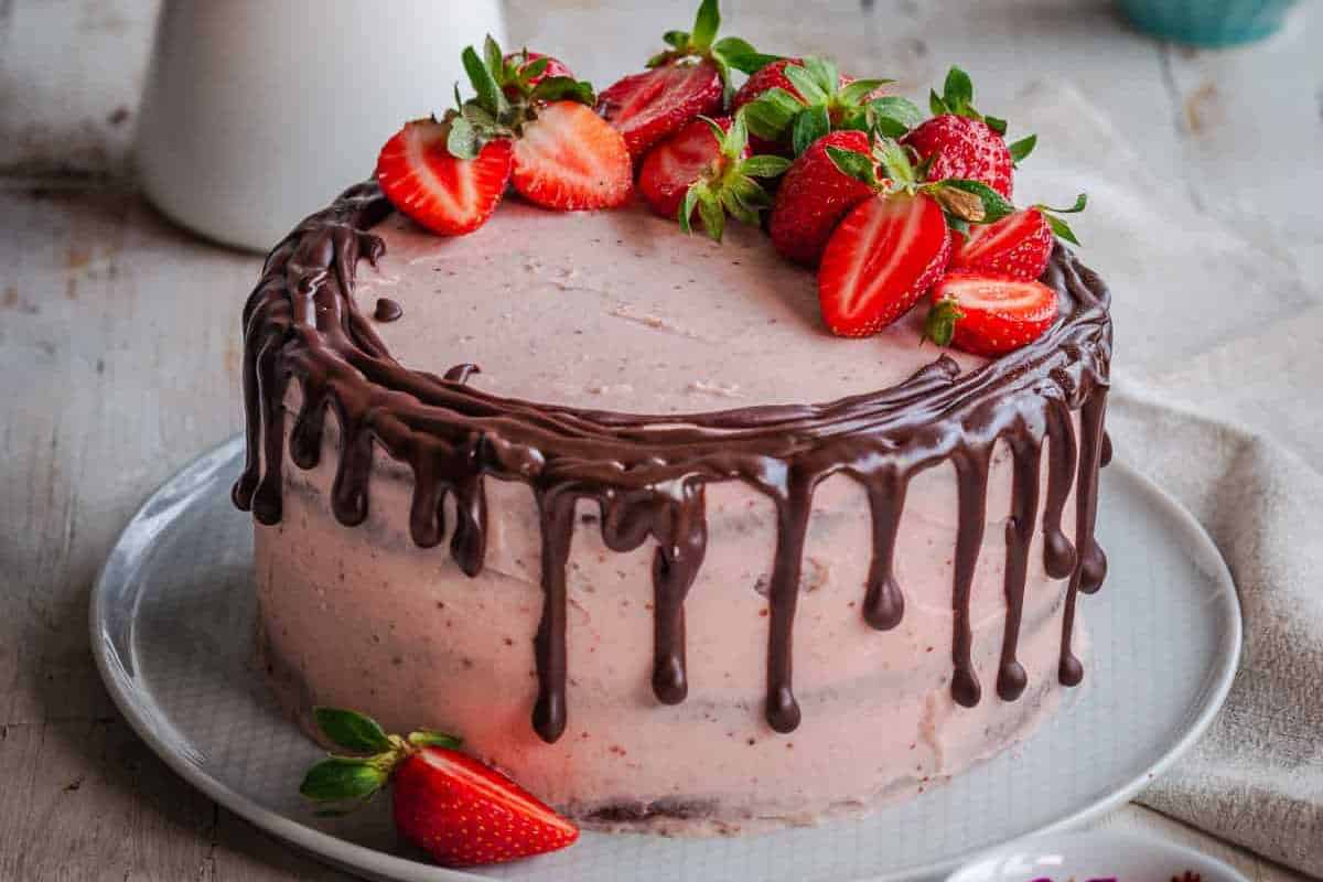 Chocolate Cake With Strawberry Frosting. 