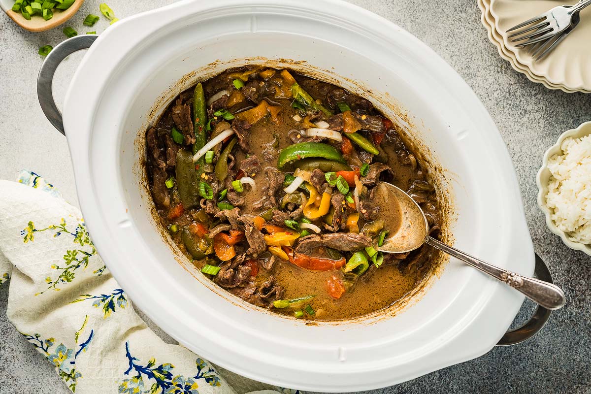 Slow Cooker Pepper Steak.