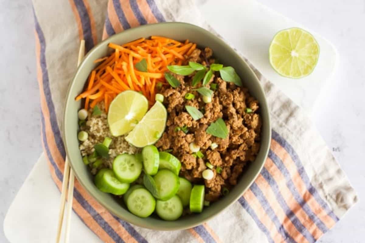 Indonesian Beef and Quinoa Bowl.