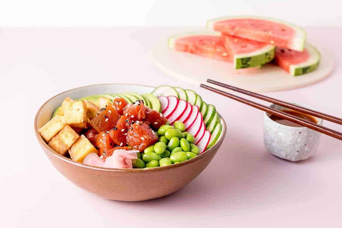 Vegan Watermelon Poke Bowls. 