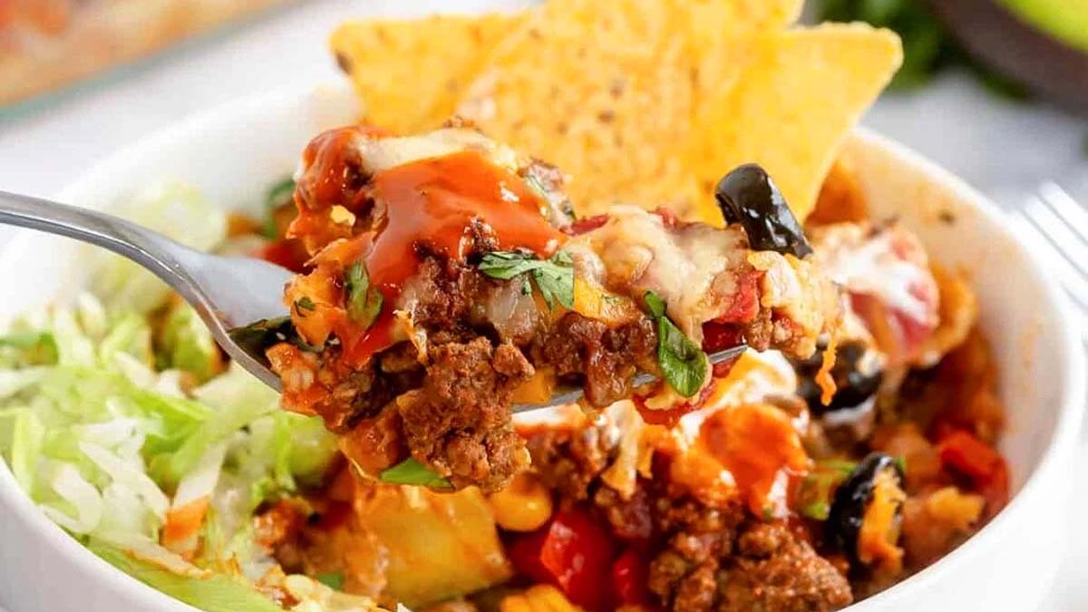 Beefy Veggie Taco Casserole.