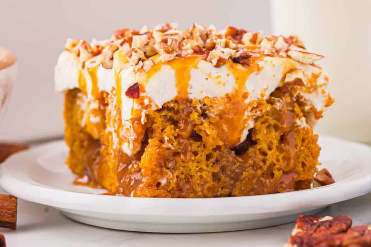 Pumpkin Caramel Poke Cake.