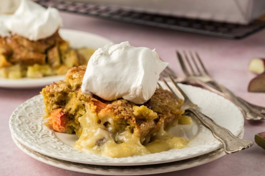 Old Fashioned Rhubarb Custard Cake.