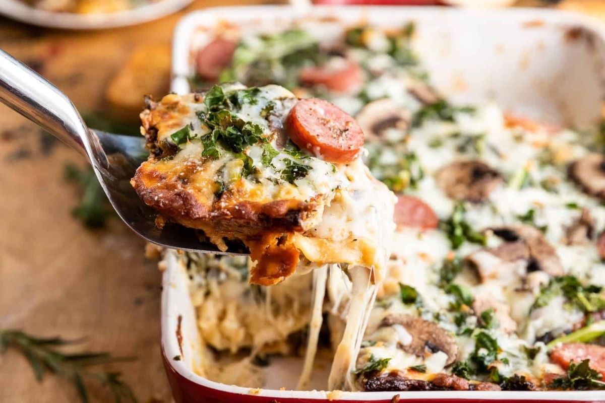Roasted Garlic Sausage Kale and Mushroom Lasagna.