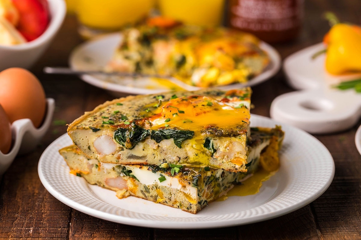 Shrimp Spinach Sunny Side Up Omelette.