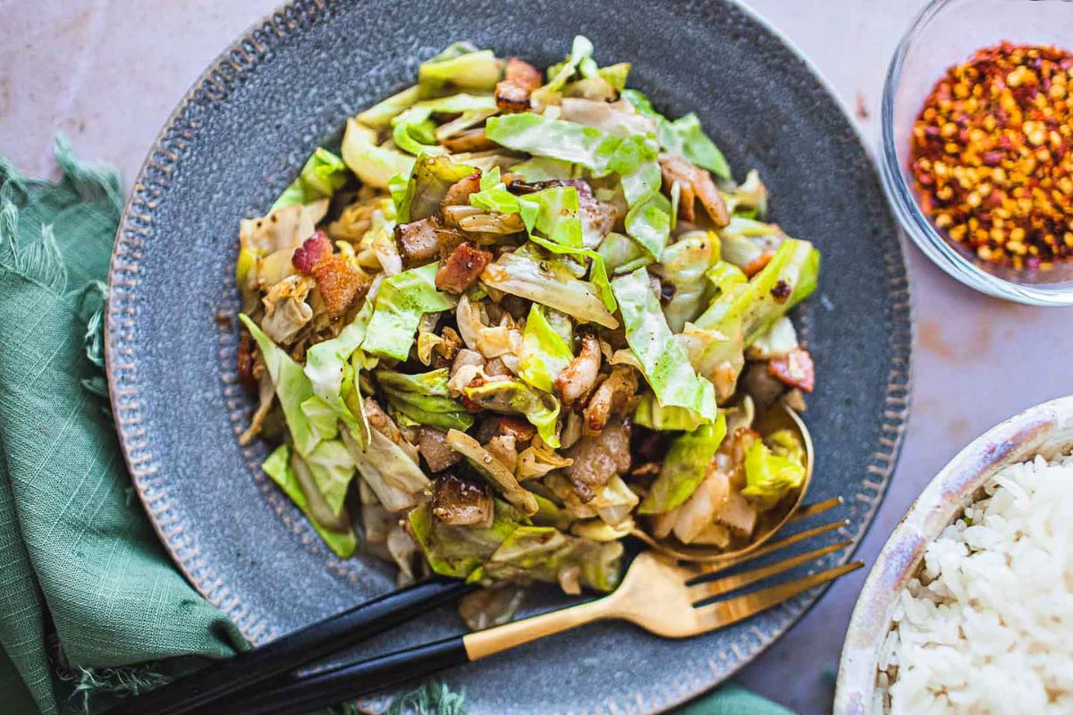 Thai Stir-Fried Cabbage With Bacon.