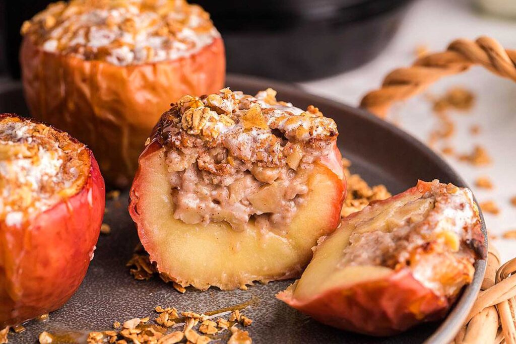 Easy Air Fryer Cinnamon Maple Baked Apples.