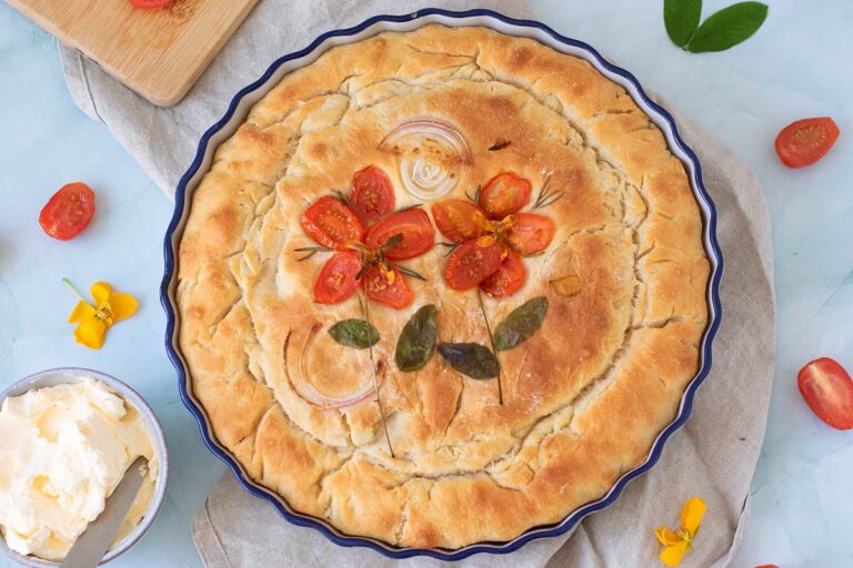 Focaccia Bread With Cherry Tomatoes And Onions